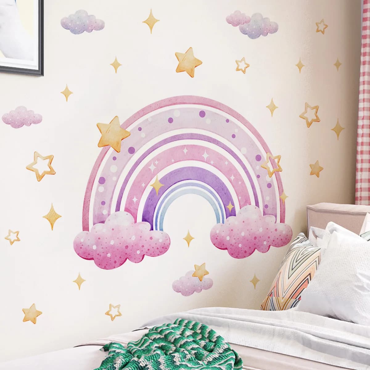Colorato arcobaleno stelle nuvola adesivo da parete per bambini Baby Room sfondo murale camera da letto decorazione della casa decalcomanie rimovibili del fumetto