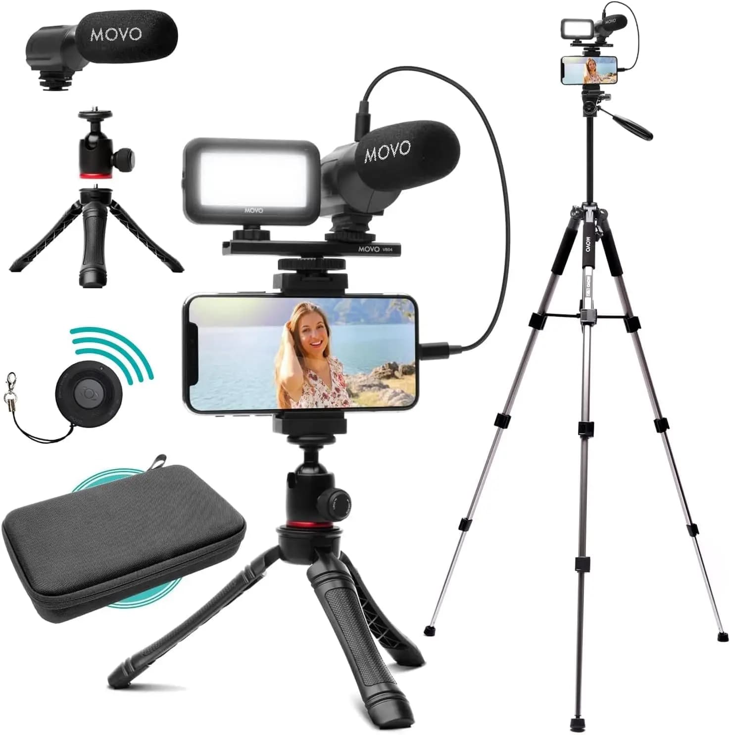 Kit Completo per Vlogging con iPhone: Treppiede, Luce LED e Microfono - Kit Base per Creatori di Contenuti YouTube