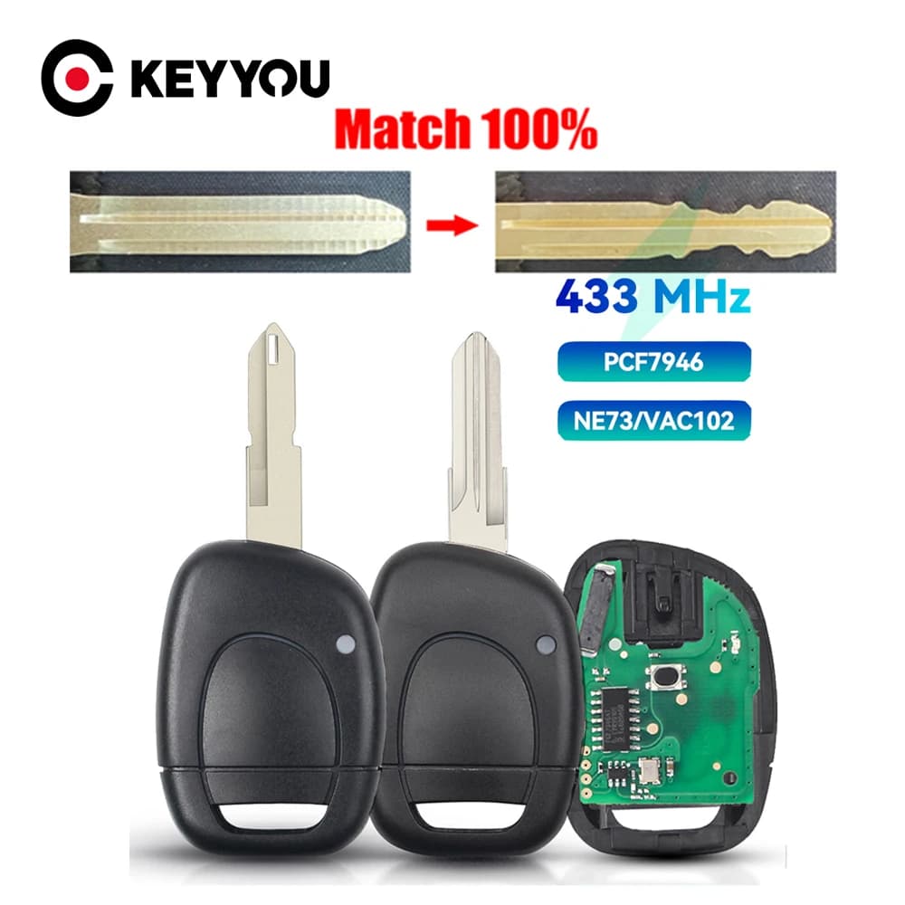 KEYYOU Con Servizio di Taglio Per Renault Clio Master Twingo Kangoo 433 Mhz Chiave A Distanza Dell'automobile NE73 VAC102 ID46 PCF7946 Chip Shell