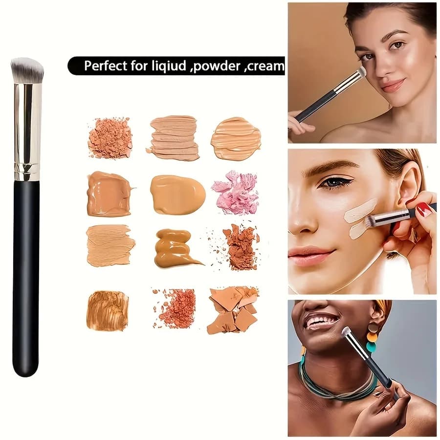 Set di 3 Pennelli Angolati per il Viso a Dimensioni Graduata, Pennelli Professionali per Correttore e Fondotinta, Manico Ergonomico Robusto, Regalo Ideale per Amanti del Makeup, Principianti, Applicazione Quotidiana su Tutto il Viso