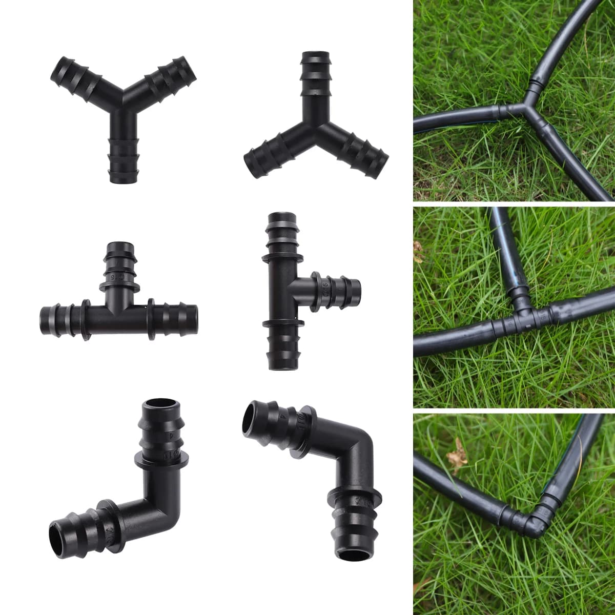 5 Pezzi Connettori per Irrigazione a Goccia da Giardino da 16mm, Gomito a 90 Gradi e Giunto a Y a 3 Vie, Raccordi Rapidi per Tubi da 1/2 Pollice