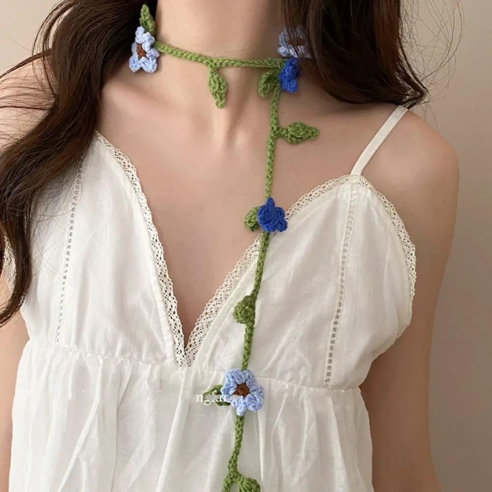 Sciarpa in Lana Lavorata a Maglia, Scialle con Fiori di Rosa Stile Coreano Fatto a Mano, Decorazione per Abiti, Sciarpe Lunghe e Strette Stile Harajuku
