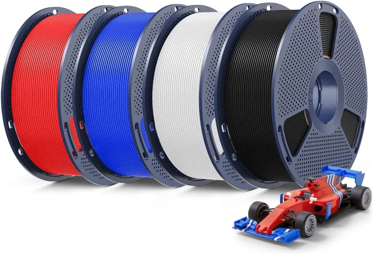 4KG PLA+2.0 3D Printer Filament Bundle, 1.75mm High Speed Printing, Stronger Than Standard PLA, 1KG/Spool, Black+White+Blue+Red
