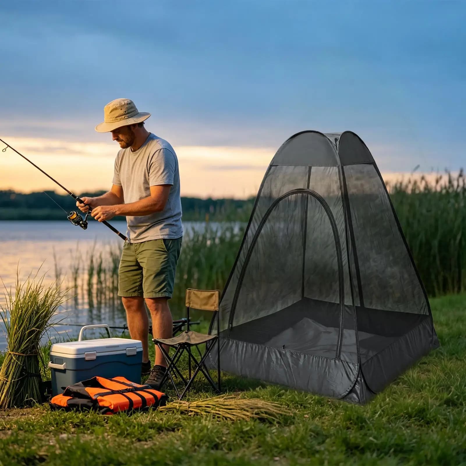 Single Tent With Zipper Pop Out Waterproof Shelter 47x47x59Inch Outdoor Fishing Fly Tent For Yard Patio Lawn Camping Hiking