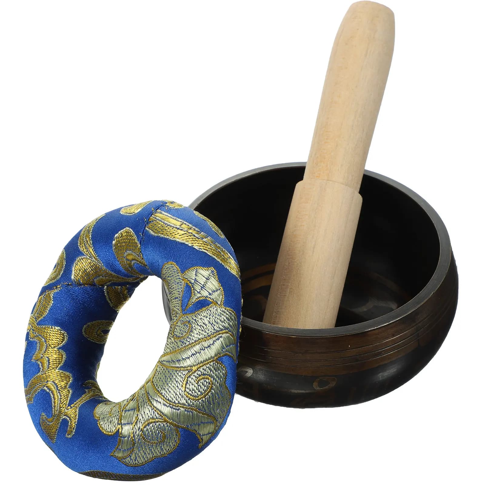 1Set Wooden Portable Sound Bowls Set Meditating Bowl For Home Decor Copper Singing Meditation Healing Tool Yoga
