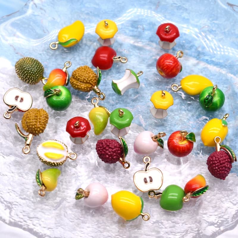 2pcs New Fruit Drip Oil Alloy Small Apple Peach Mango Durian Charms Pendant For Jewelry Making DIY Necklace Earring