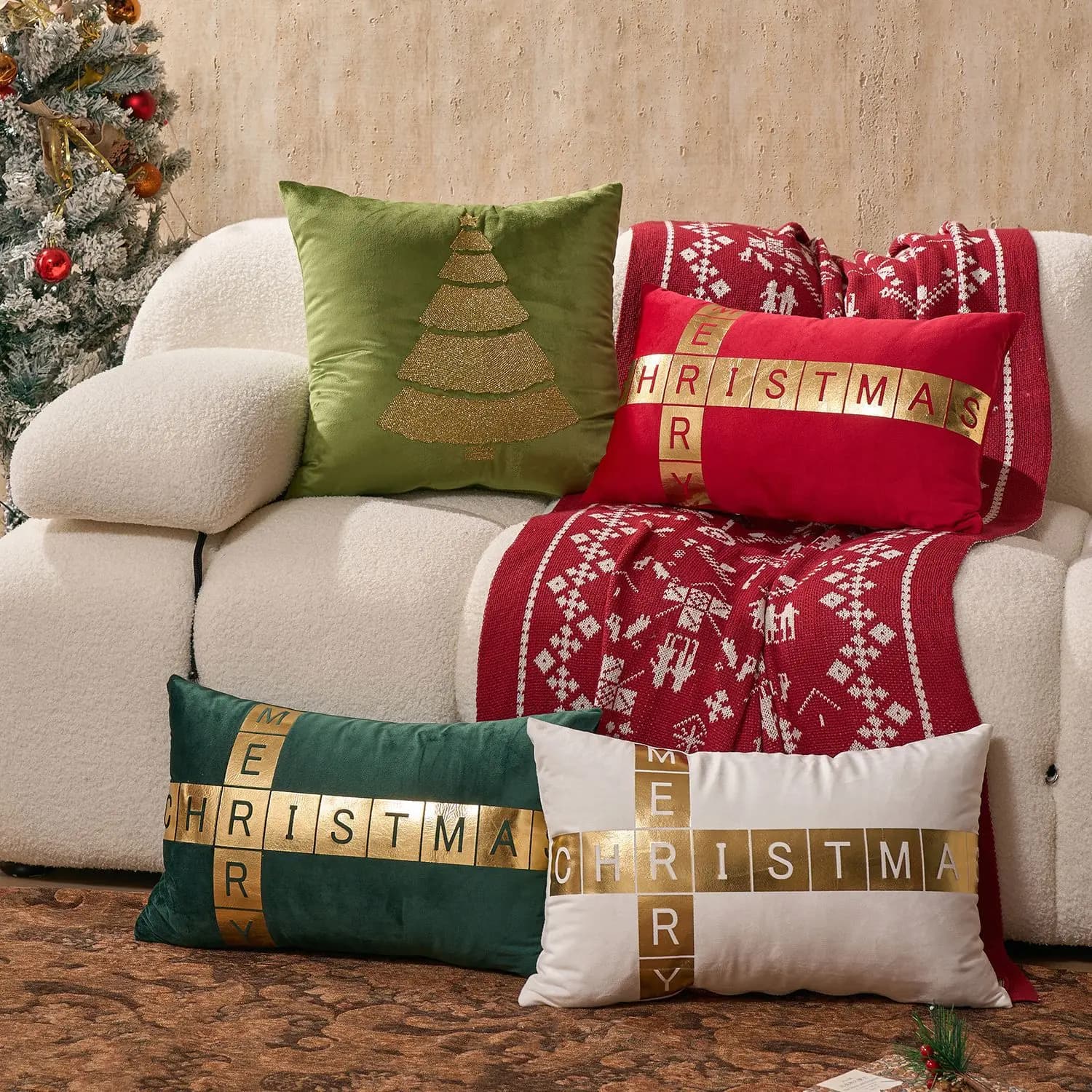 2 pezzi fodera per cuscino lombare natalizio 30x50 cm lamina d'oro buon Natale fodera per cuscino in velluto di lusso per divano letto decorazioni per la casa festive