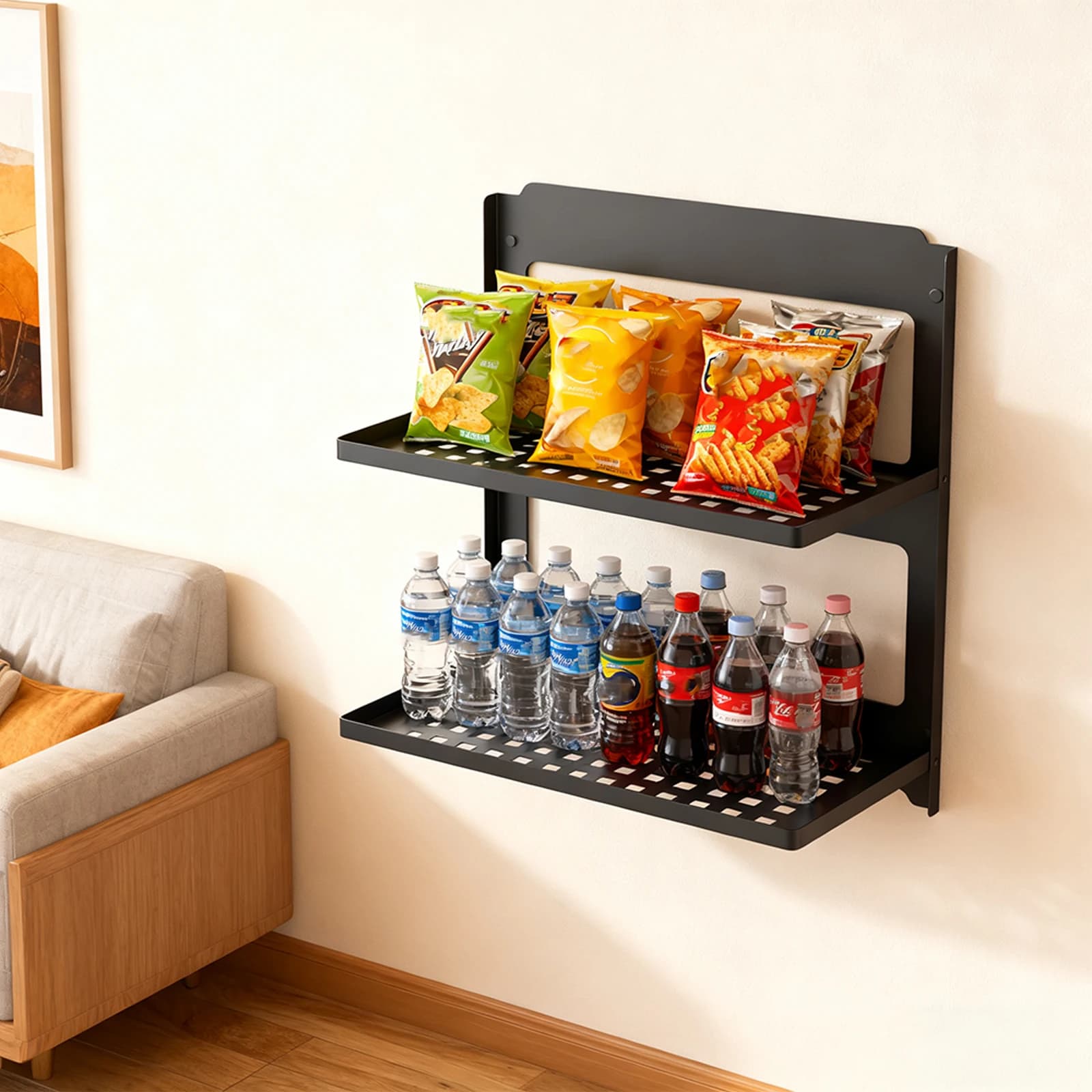2-level double layer shelf, combined wall organizer for laundry and bathroom, wall floating shelves for kitchen, bathroom and laundry