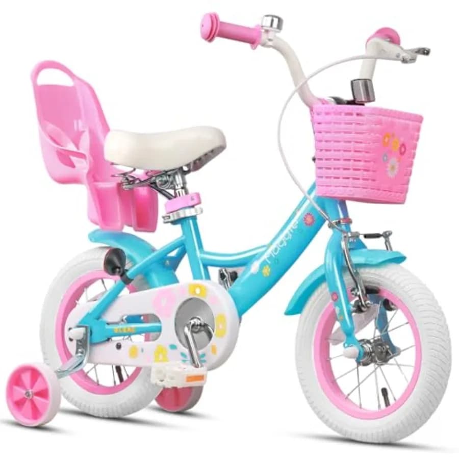 Bicicletta Maggie per Bambine 12-20 Pollici, per 2-13 Anni, Stile Principessa con Sedile per Bambola, Cestino, Ruote da Allenamento, Colori Multipli