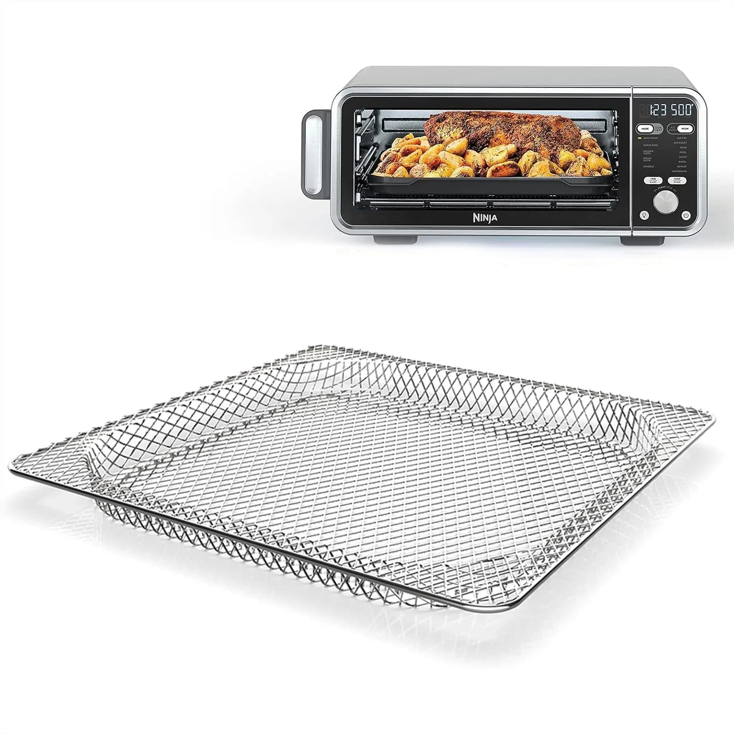 Cestello di Ricambio in Acciaio Inossidabile per Friggitrice ad Aria Ninja Foodi SP101, Vassoio a Rete da 13,4x13,5x1,1 Pollici per Patatine e Pollo Croccanti