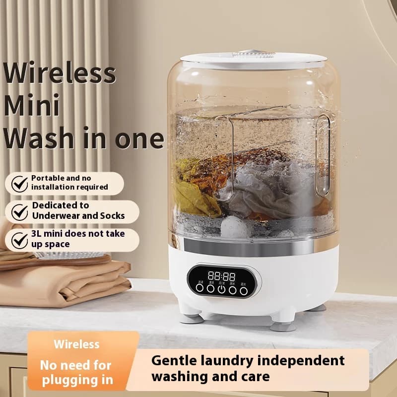 Mini lavatrice turbo 3L completamente automatica piccola lavatrice portatile specifica per calzini e biancheria intima con ricarica USB.