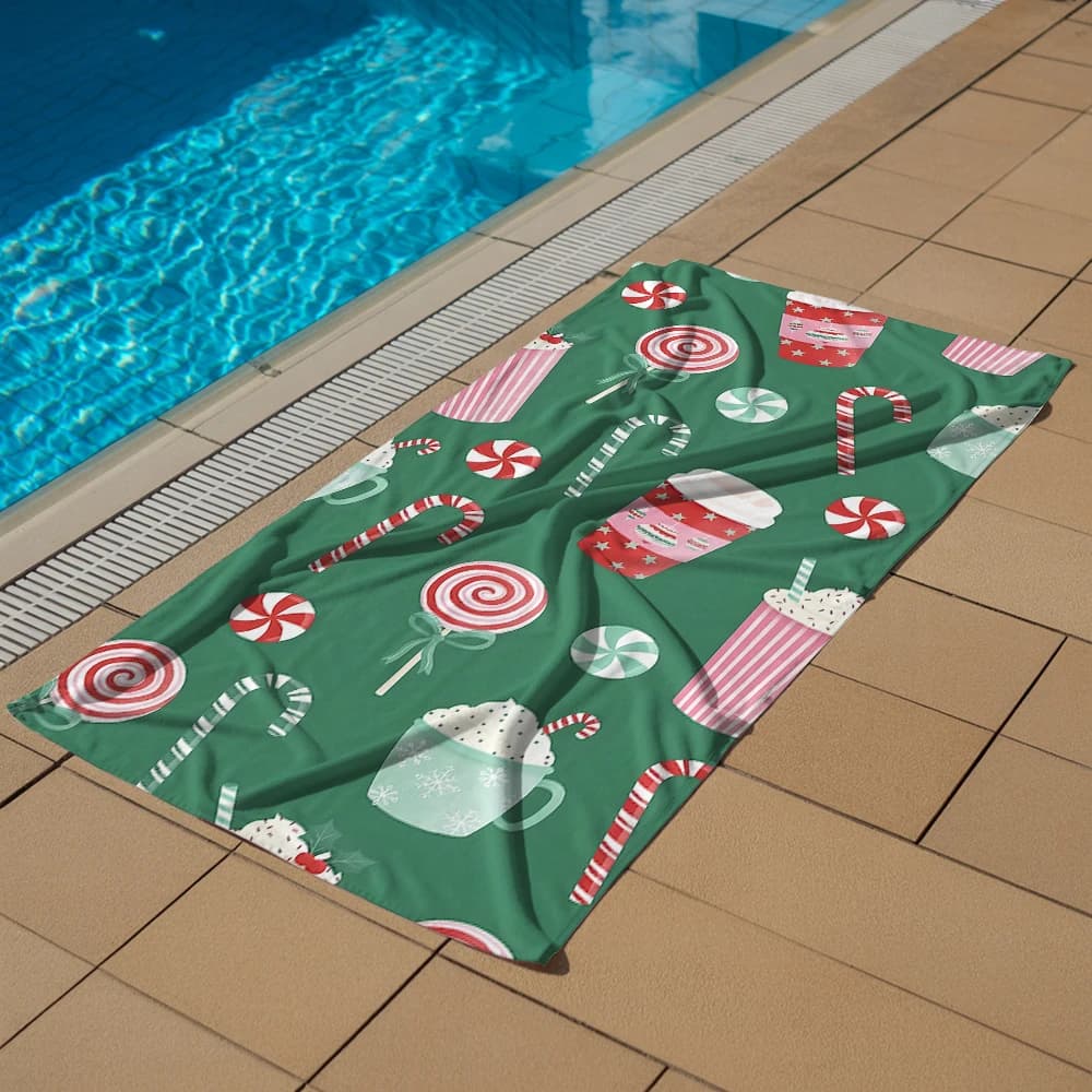 Xmas Candy Coffee Microfiber Quick Dry Beach Towel Cute Cartoon Anime Absorbent Soft Bath Towel for Travel Adult Kids