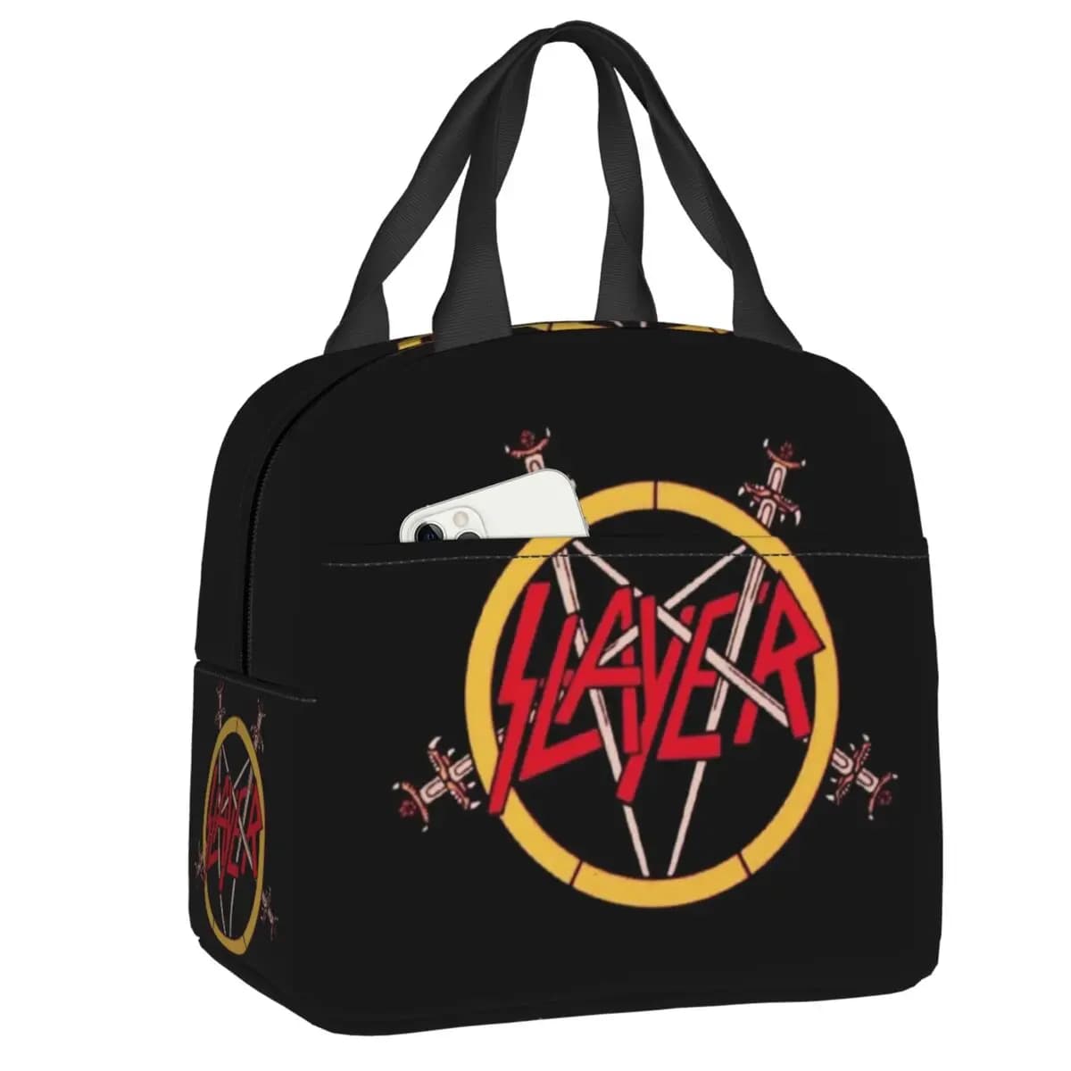 Custom Slayers Heavy Metal Rock Band Resuable Lunch Box Women Borsa termica per il pranzo impermeabile e isolata per alimenti, lavoro in ufficio