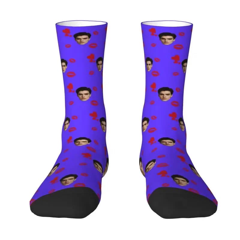 Foto personalizzata del volto con cuore Calzini da uomo Calzini unisex fantastici con stampa 3D per regali di San Valentino