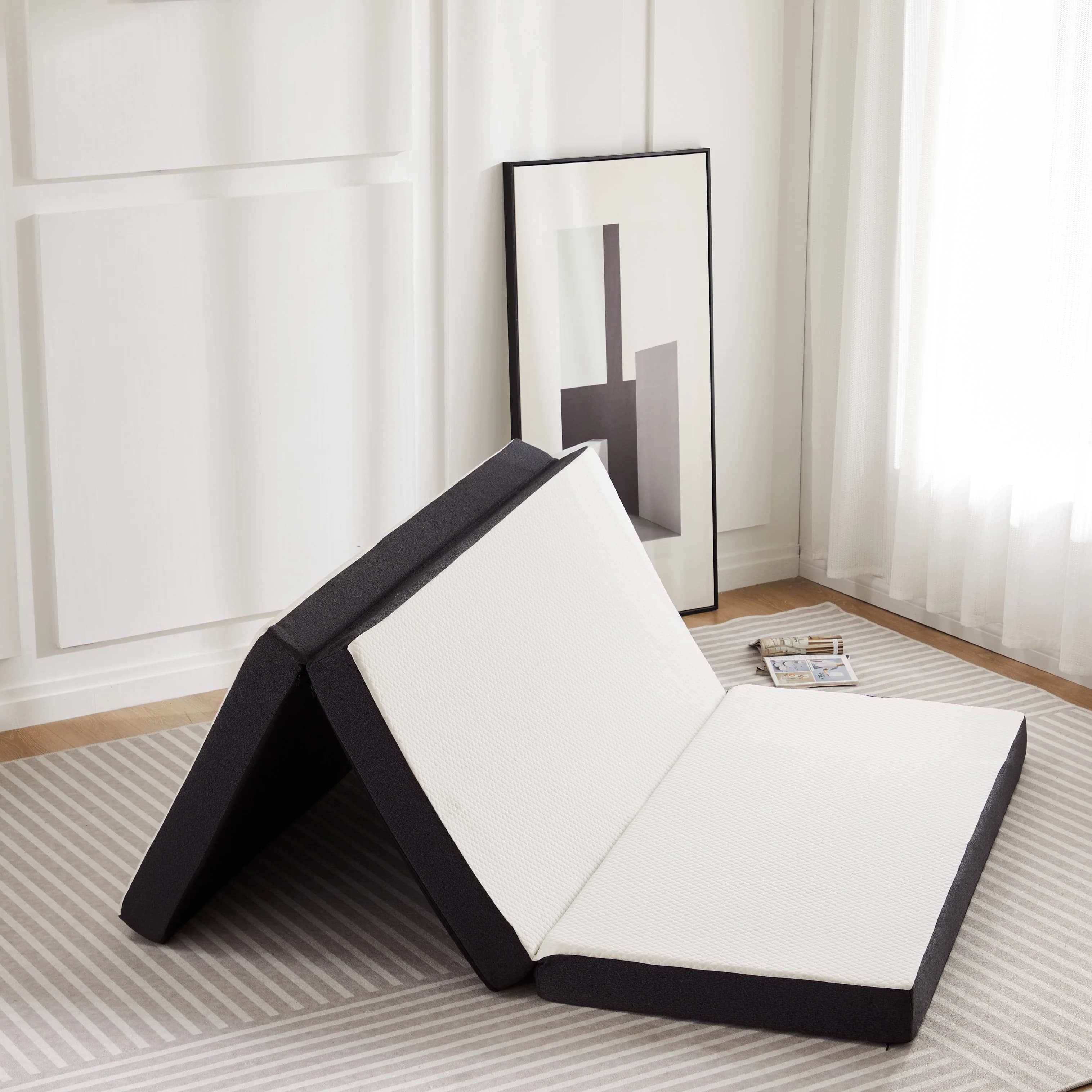 Letto da pavimento portatile triplo JHK, certificato da CertificPUR-US, adatto per viaggi, campeggio e yoga, tocco morbido e cerniera flessibile