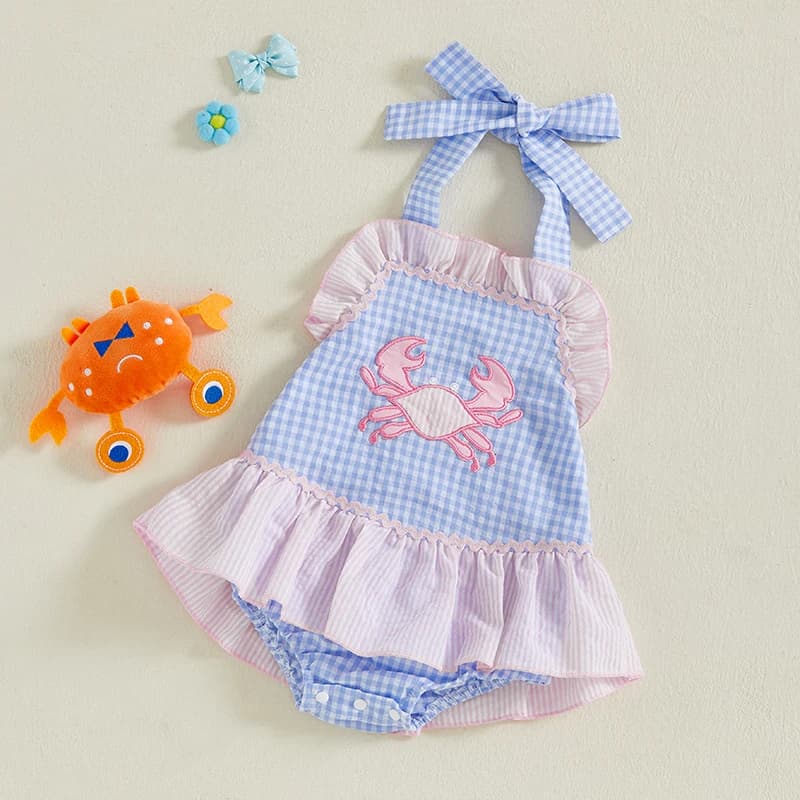 Adorabile tuta da bambino con stampa floreale con papillon, scollo all'americana, senza maniche, con volant, per abiti estivi