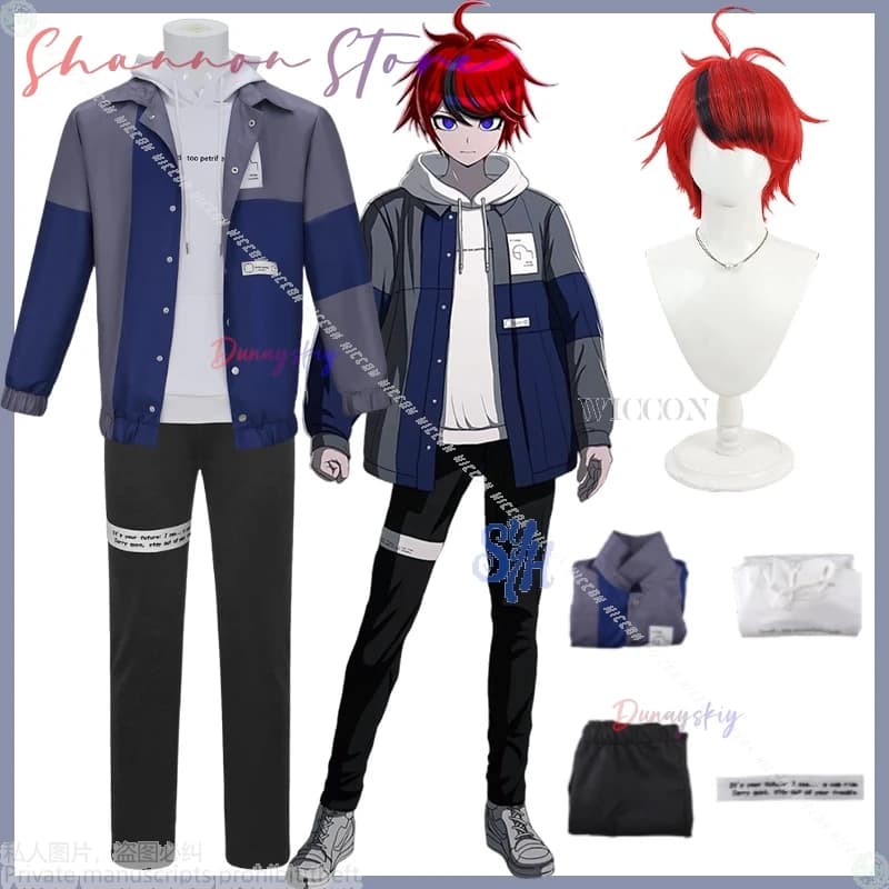 Sumino Takumi Cosplay The Hundred Game Costume anime DK Felpa Giacca Pantaloni punk Parrucche 3) Gioco di ruolo per feste di Natale
