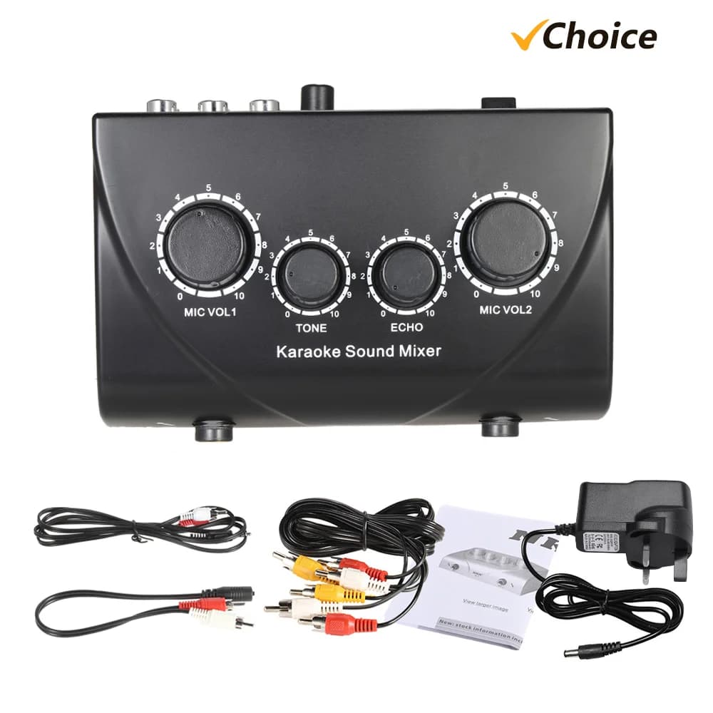 Portable audio stereo audio sound mixer for karaoke Double input microphone Cable RCA Power Adapter for TV PC Smartphone Amplifier