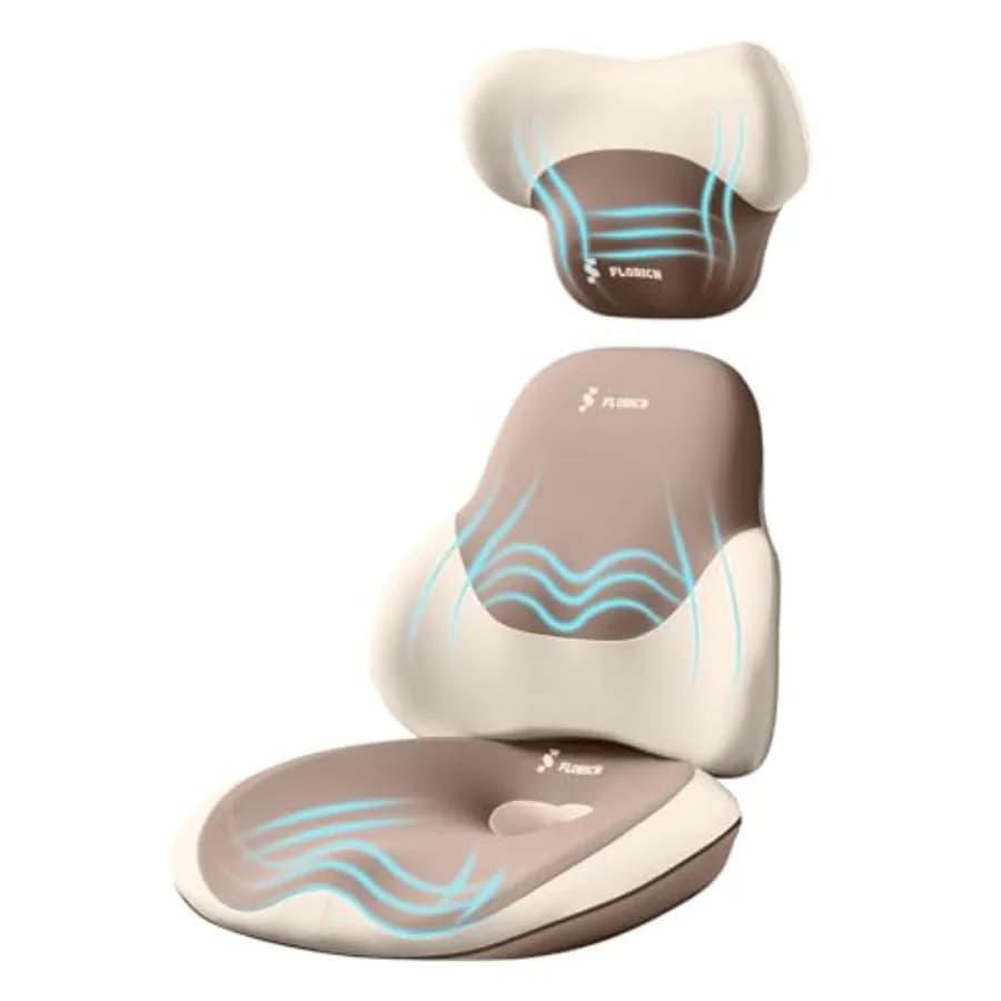 Cuscino per sedia da ufficio e sedile auto con supporto lombare, 100% memory foam, per alleviare la pressione, supporto per la schiena con poggiatesta per il collo