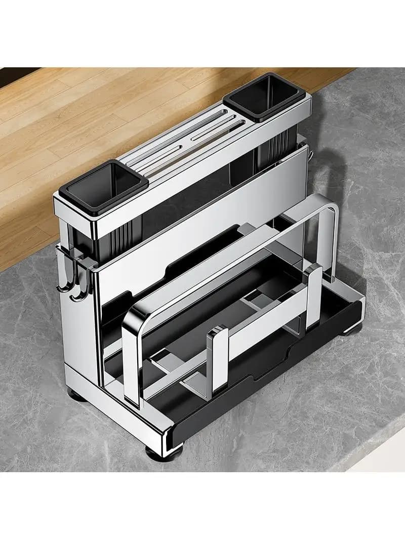 304 Stainless Steel Kitchen Knife Holder Storage Rack Chopsticks Cutting Board One-Piece Storage Shelf Kitchen Accessories