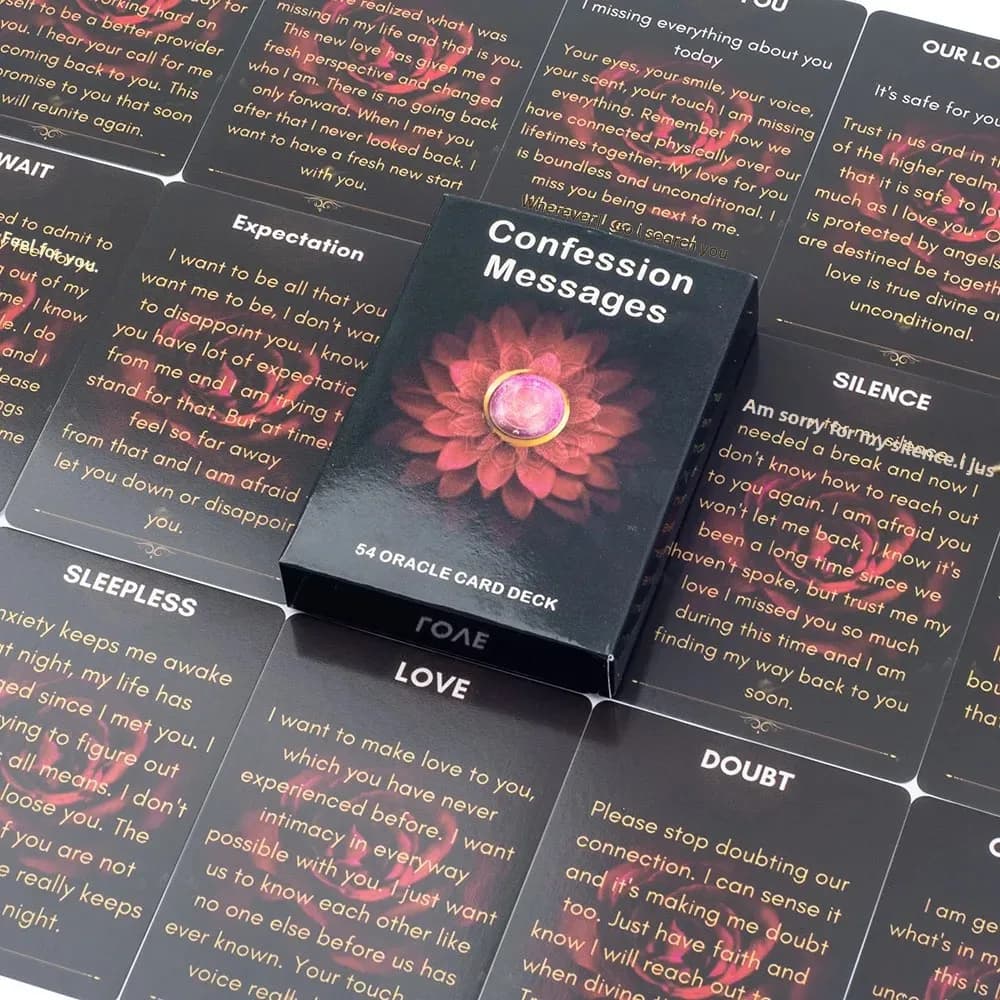 54 Mazzo di carte Oracle per messaggi di confessione Messaggio d'amore Profezia Parole chiave Divinazione Gioco da tavolo 10,3 * 7,3 cm