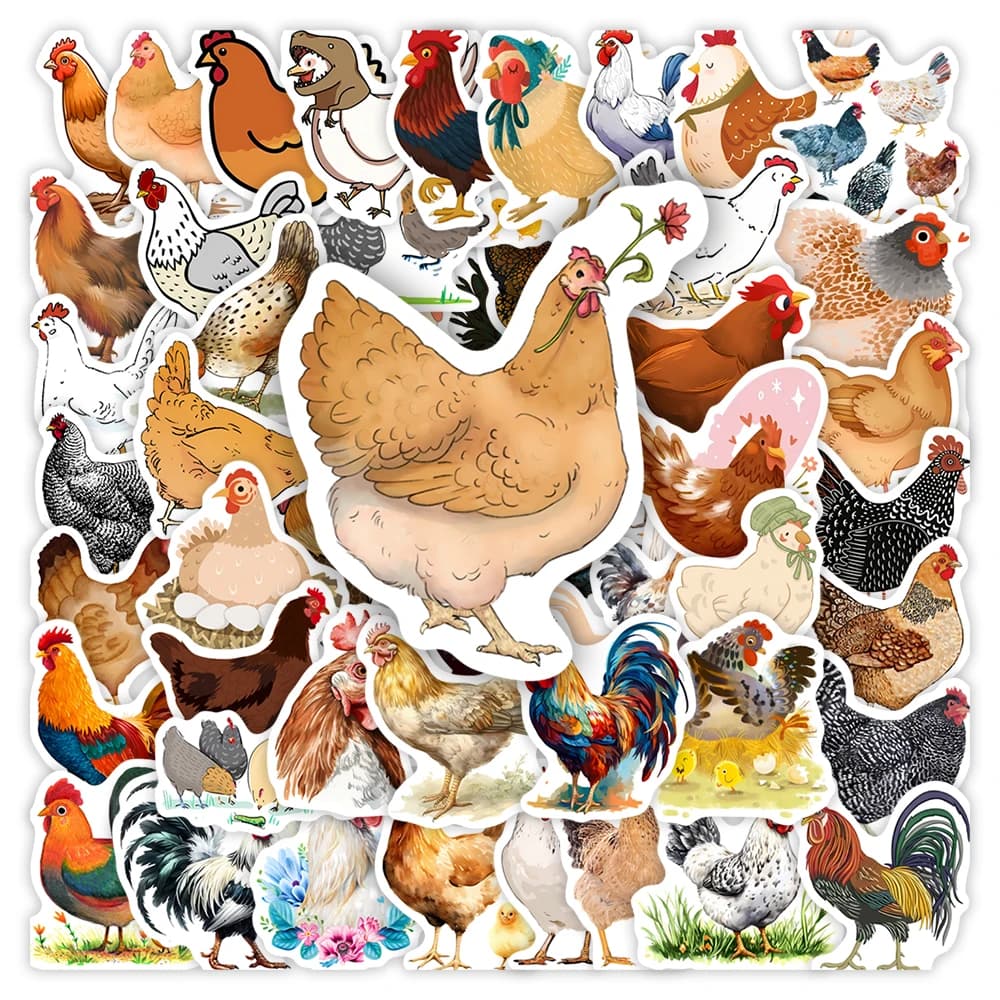 Cute Cartoon Chicken Stickers Funny DIY Kids Toys Decorative Decal for Scrapbook Junk Journals Laptop Luggage Bottles Waterproof