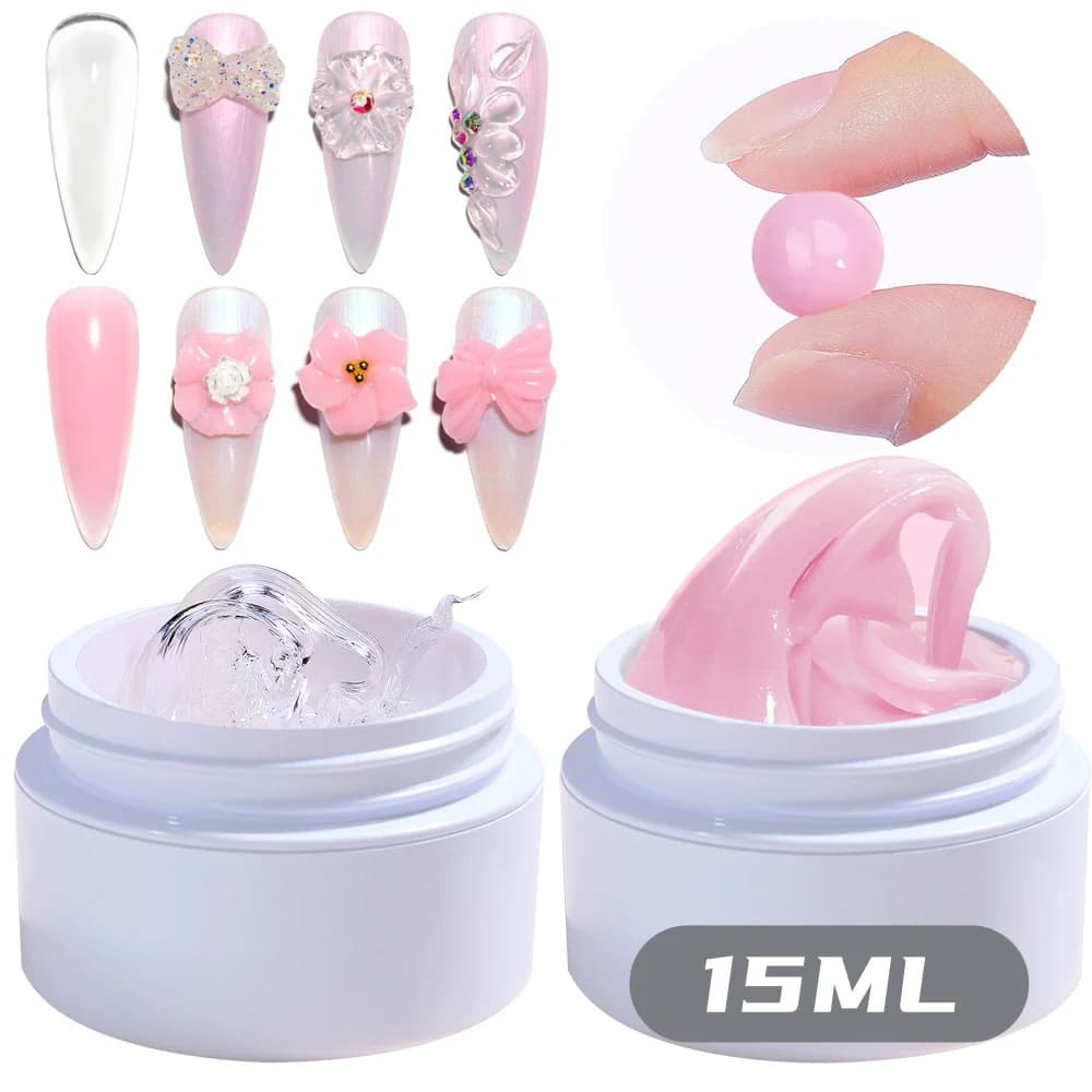 Gel per unghie solido rosa/trasparente/bianco per unghie Gel per unghie per costruttore di estensioni in gel duro, scultura 3D non appiccicosa Gel per unghie fai da te in poliestere