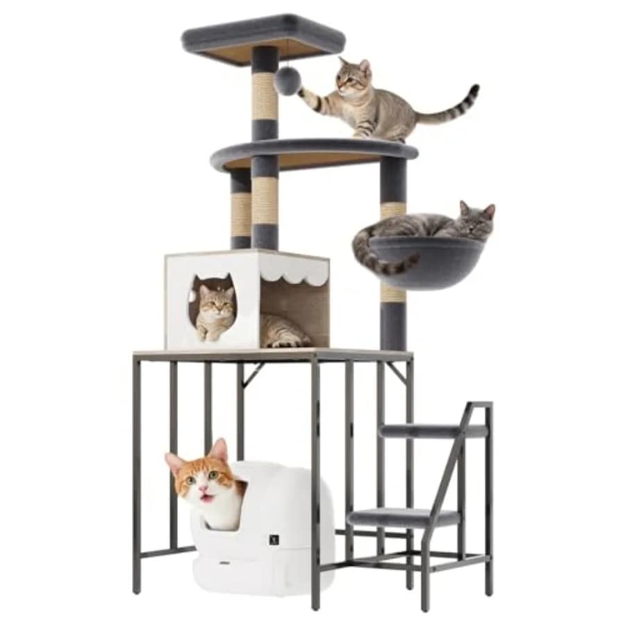 Torre per Gatti Multilivello 67.3''H con Lettiera Autopulente Automatica 28.9H24.1''L21.1''D, Arredamento per Gatti