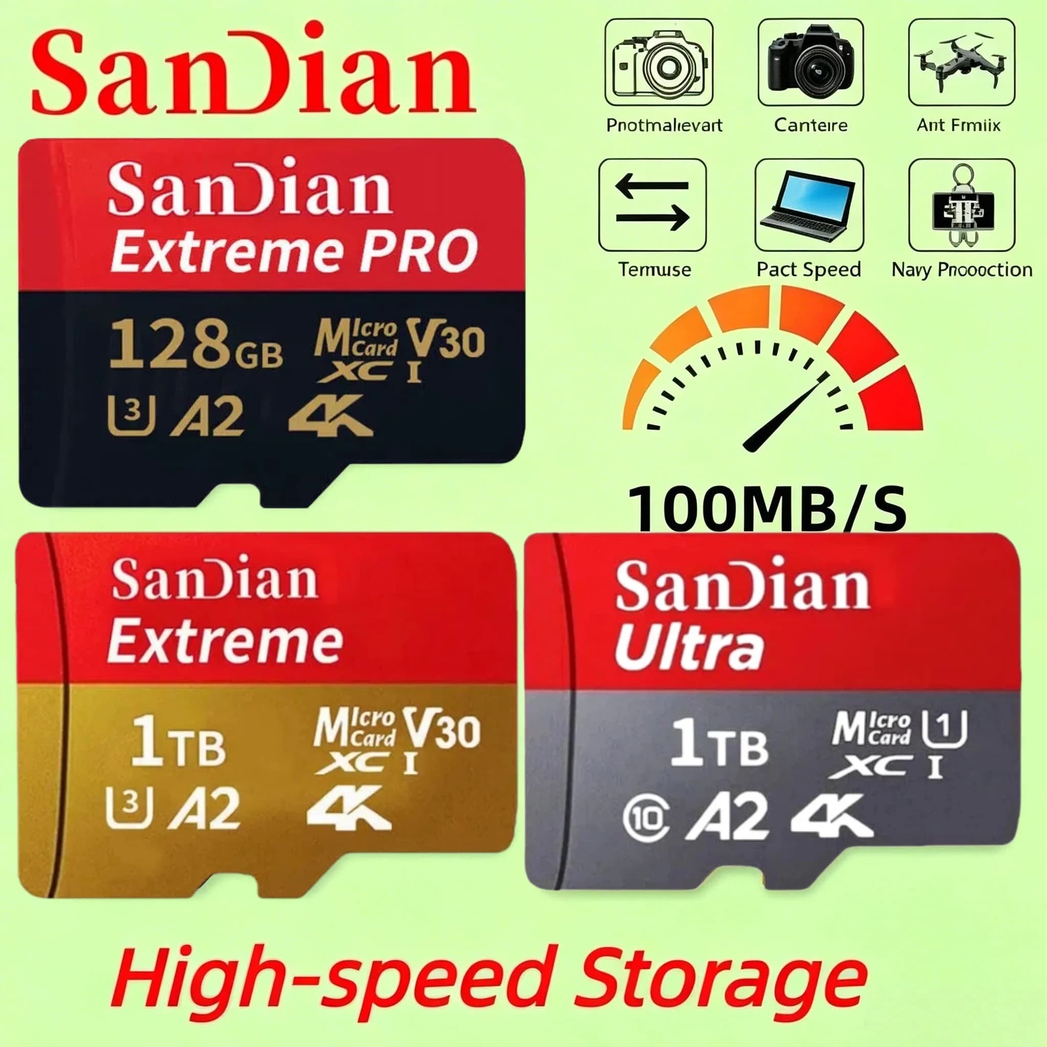 Scheda Micro SD Originale da 128GB, Memoria Flash ad Alta Velocità Classe 10 UHS-1 per PC, Smartphone, Videocamera 4K, Archiviazione TF Ultra