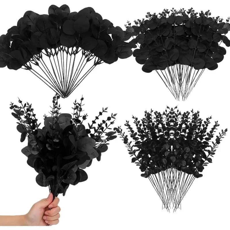10/20/30 pieces of artificial eucalyptus leaves black garden bouquet outdoor Halloween decorations for home decoration ornamentation of fake plants