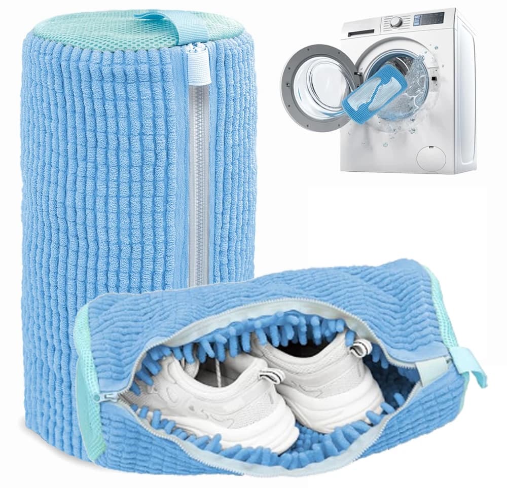 Fluffy Fiber Shoe Washing Bag 360° Surround Cleaning Reusable Durable Machine-Washable Laundry Bag with Zipper Closure