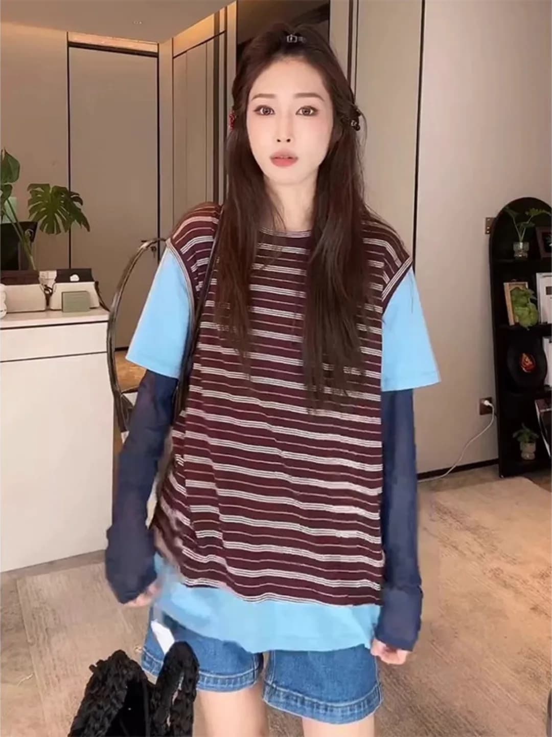 Long Sleeve Striped Color Block Women's T-Shirt Summer New Style High End Casual Wear Comfortable Breathable Moisture Wicking