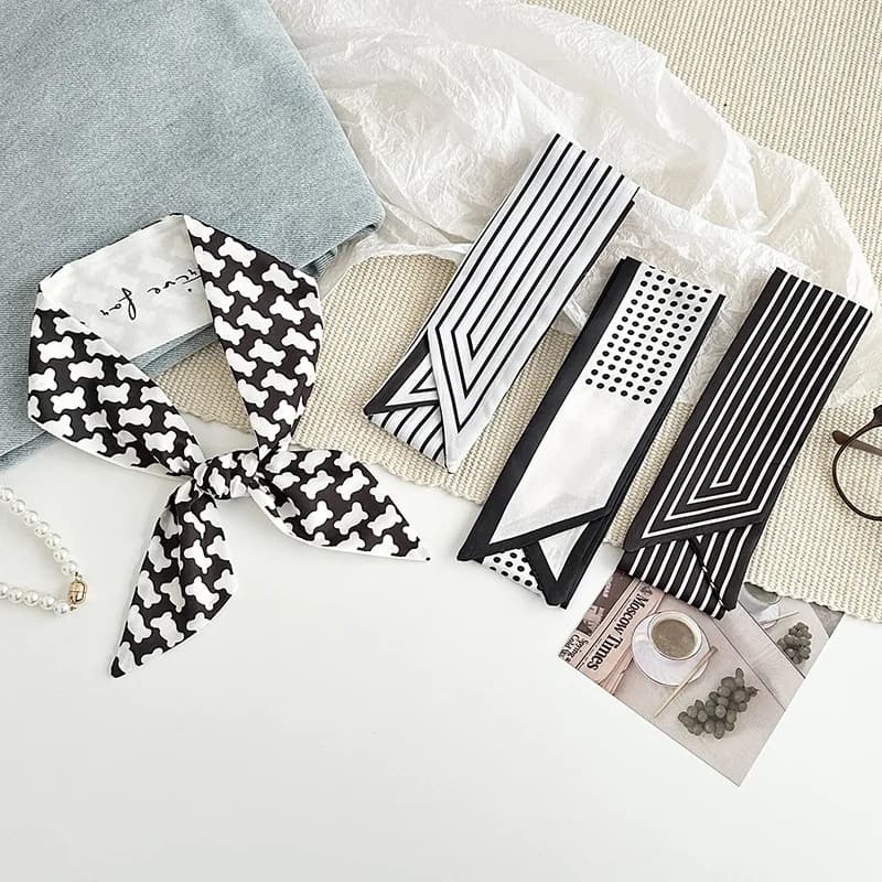 Sciarpa Lunga Leggera da Donna in Raso Premium, Foulard con Fiocco, Elastico per Capelli, Nastro per Borsa, Sciarpa da Collo, Cintura, Accessorio Quotidiano