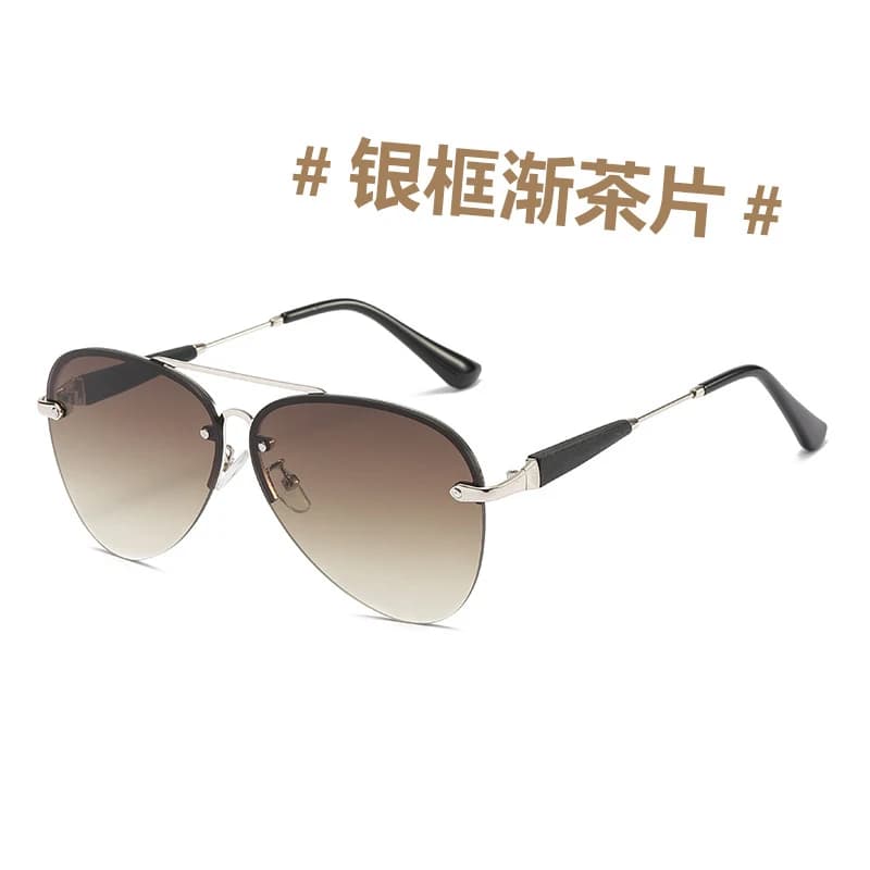 Semi-rimless aviator style sunglasses with large frame, solar protection and double deck, fashionable.