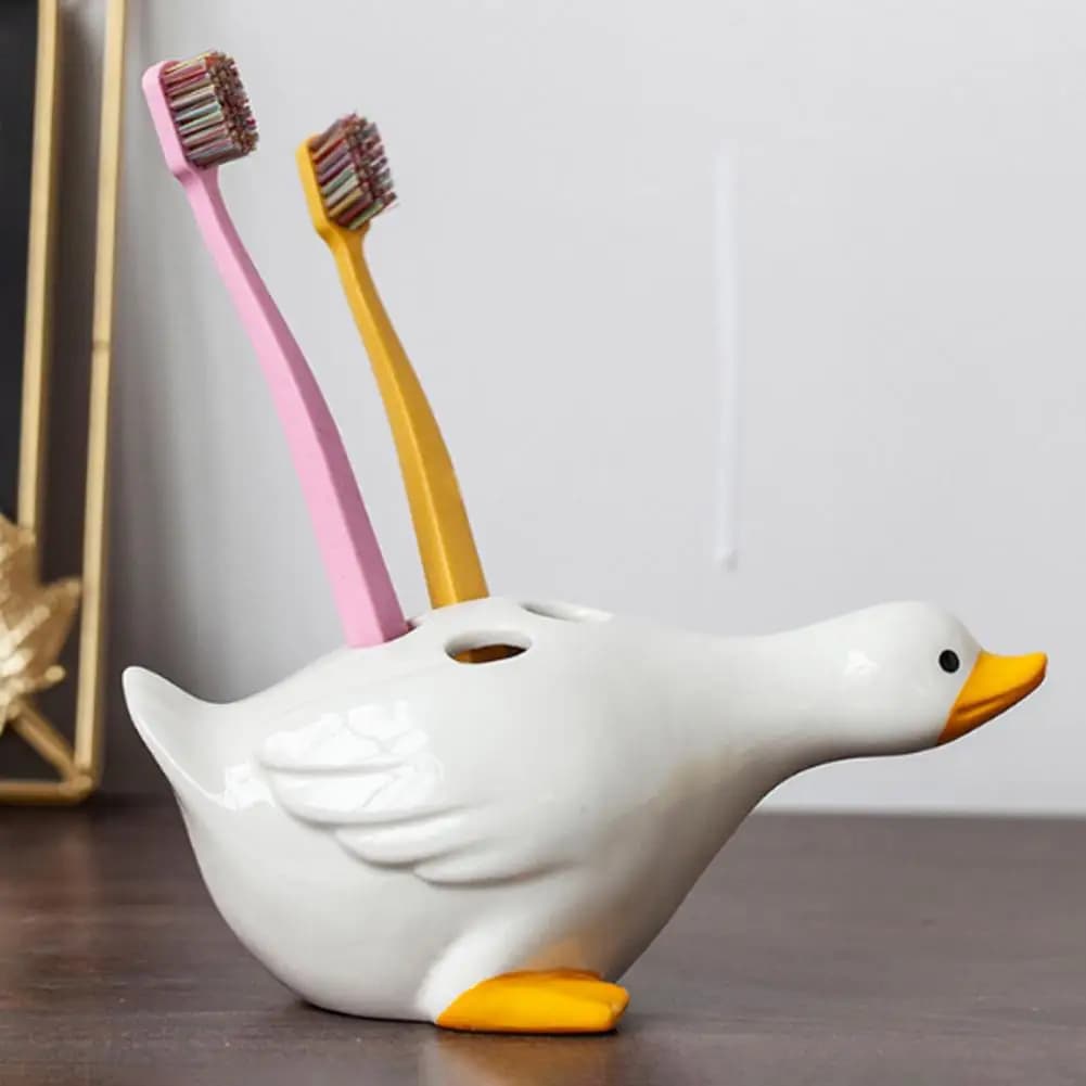 Portaspazzolini per Bambini, Organizzatore per Spazzolini da Denti Familiare, Simpatico Portaspazzolini in Ceramica a Forma di Anatra per Decorazione Bagno dei Bambini