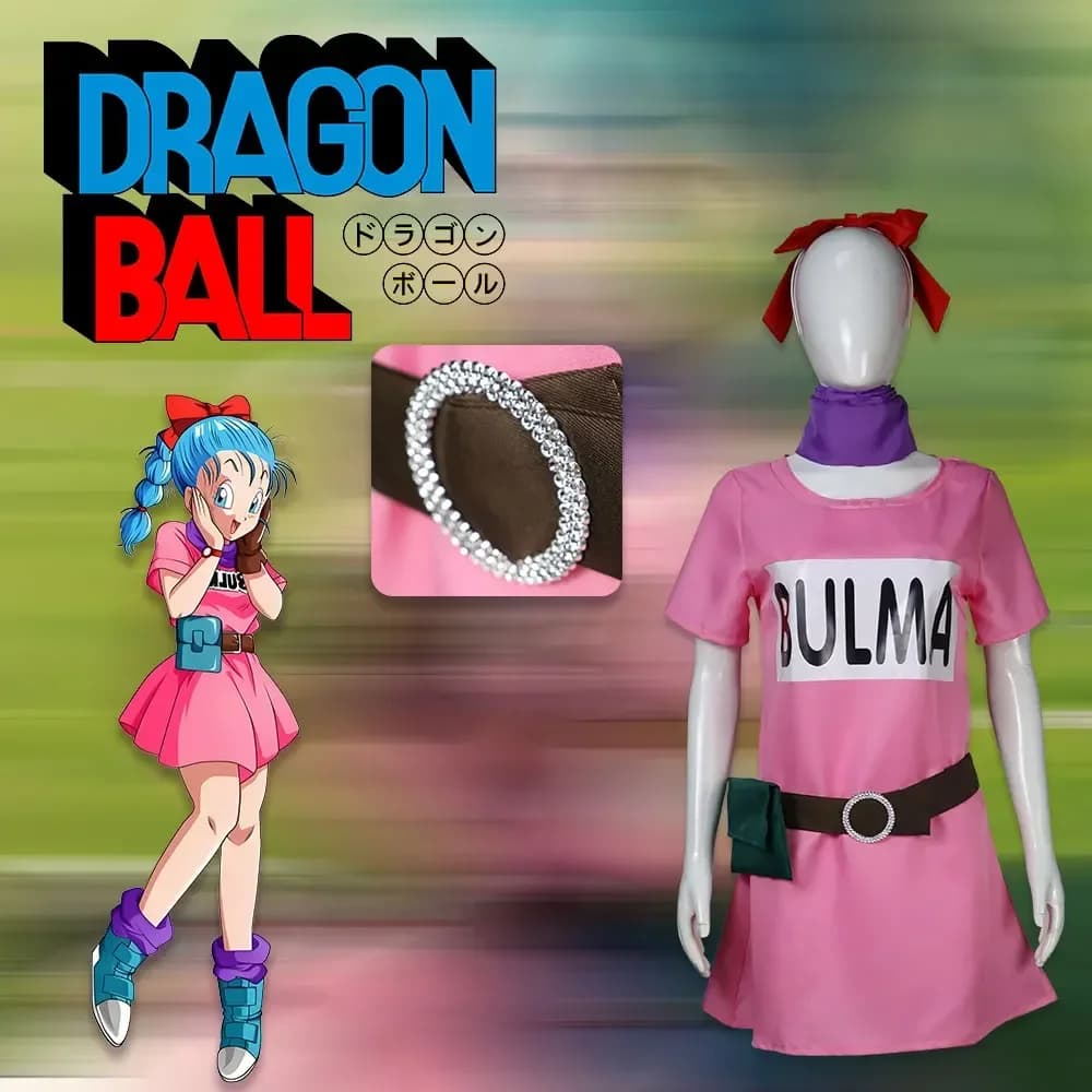 Halloween Cosplay Anime Bulma, robe rose, uniforme Kawaii pour filles, ensemble Halloween, carnava mascarade femmes adultes