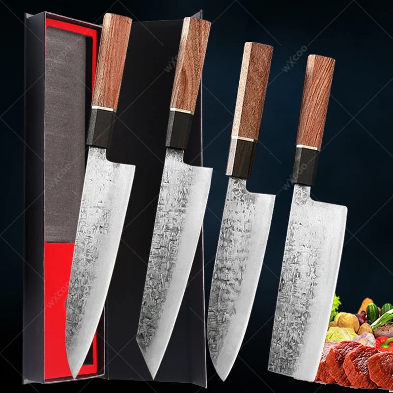 WXCOO Modello di martello forgiato Coltello Santoku giapponese Mannaia per carne Coltello da chef professionale Coltello per affettare frutta e verdura da cucina
