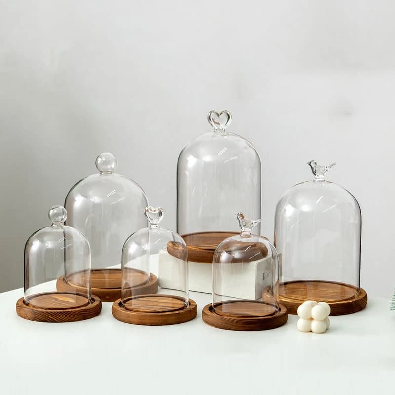 Aromatherapy Candle Holder Ornaments Dust-proof Glass Cover Wooden Base Aromatherapy Candle Cover Display Box Home Decoration