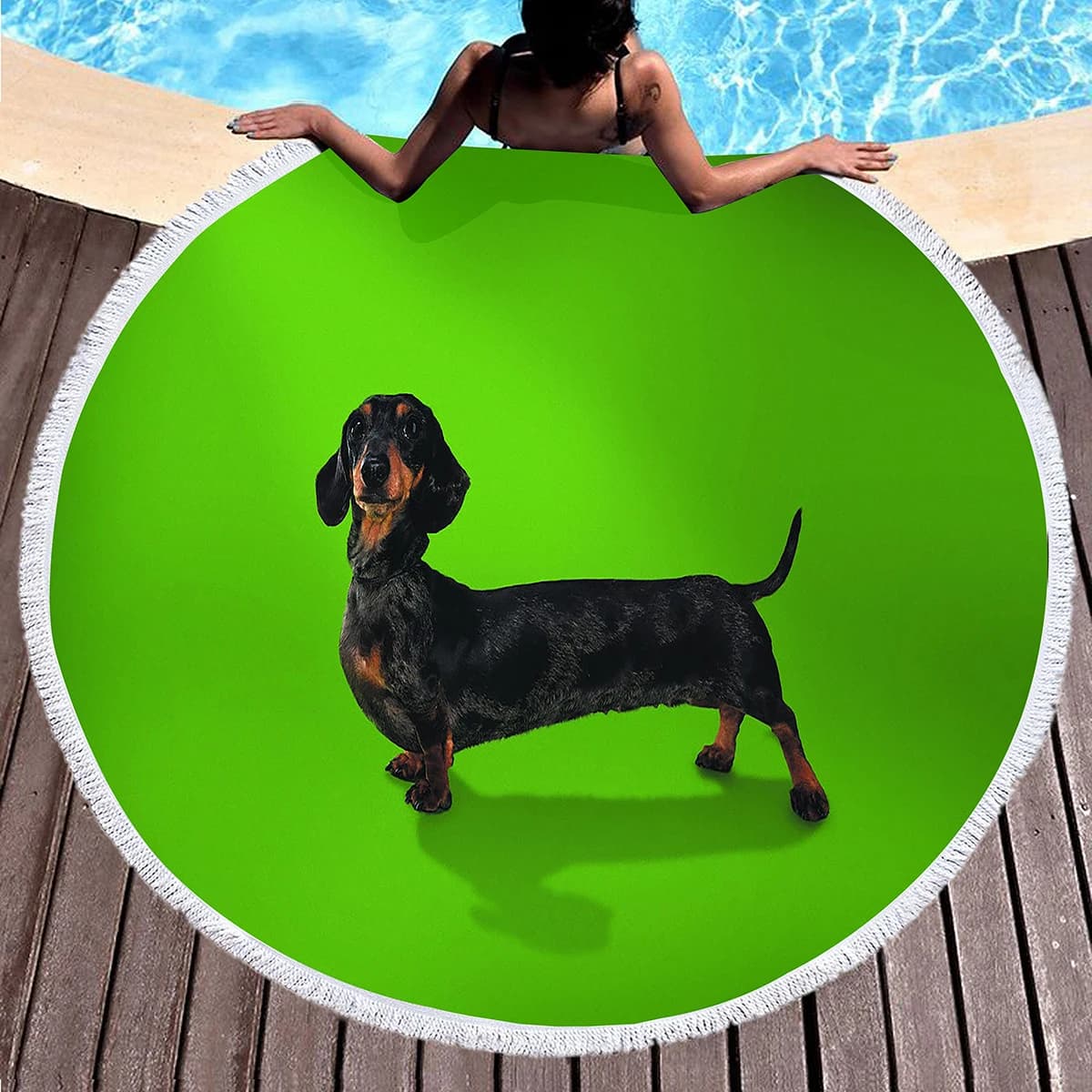Dachshund Round Beach Towel, Kawaii Pet Dog Beach Towels, Soft Microfiber Quick Dry Beach Blanket Shawl Yoga Mat for Teen Women