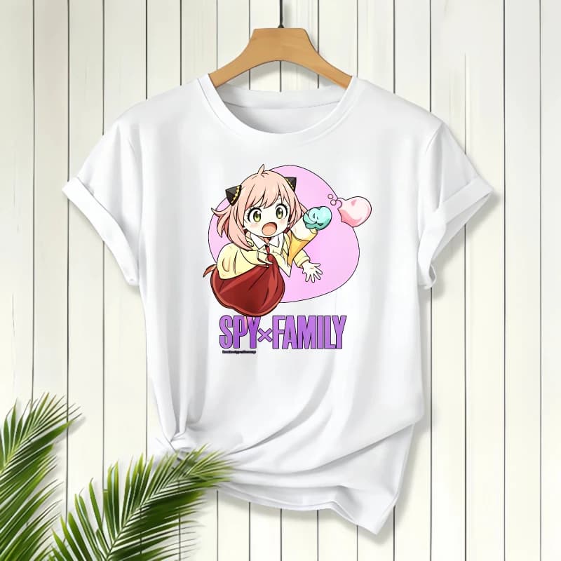 Spy Family Anime Character Print, Short Sleeve T-Shirt, Women's T-Shirt, Casual Wear