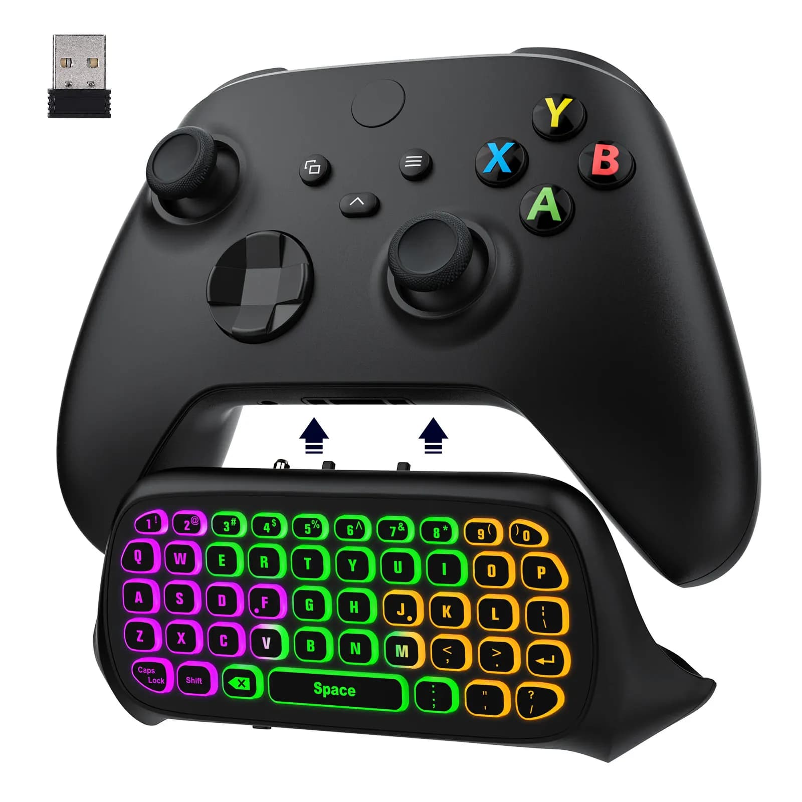 MoKo Tastiera retroilluminata RGB per controller Xbox One, Xbox Series X/S, tastiera Chatpad wireless con ricevitore 2.4G, accessori Xbox