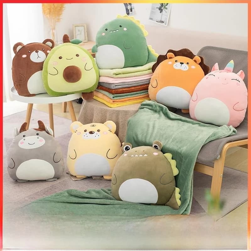 Cuscino Termico a Forma di Animale Cartoon, Doppio Uso, Supporto Lombare per Uomo e Donna, Cuscino per Pisolino in Ufficio, Tre in Uno, Coperta per Condizionatore d'Aria