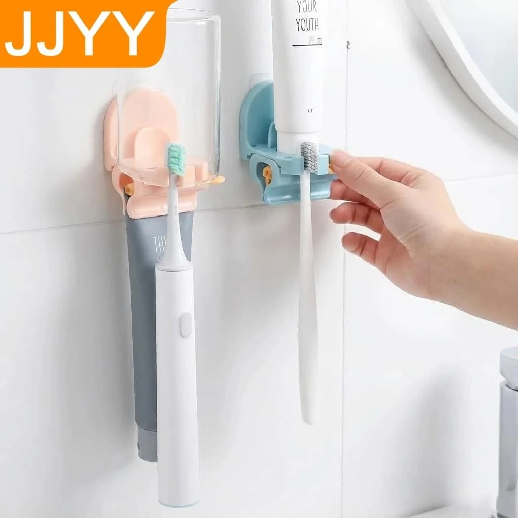 Portaspazzolino Multifunzionale 3 in 1 con Spremitubo per Dentifricio in Plastica, Organizzatore per Bagno