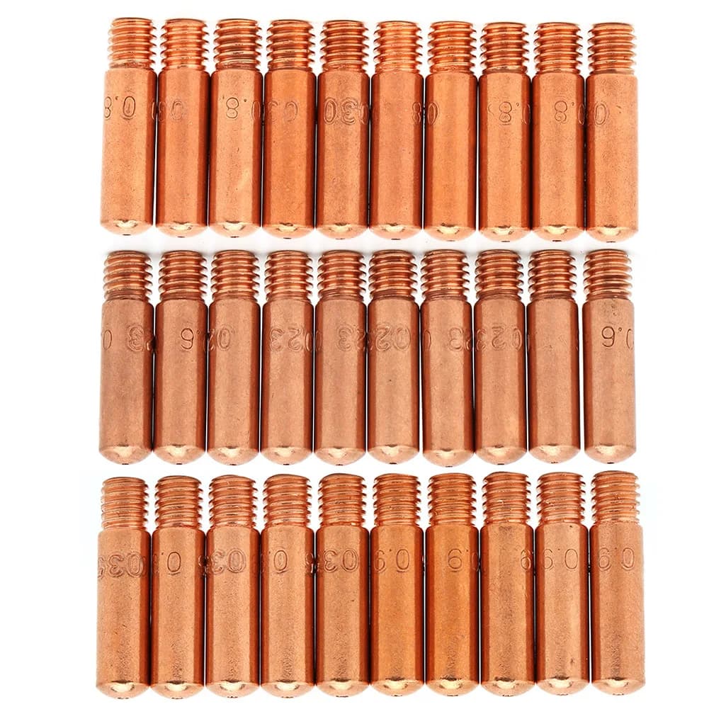 Punte di contatto da 30 pezzi realizzate in materiale di rame premium Produzione professionale resistente al calore per pistola per saldatura MIG Tweco Mini 100L