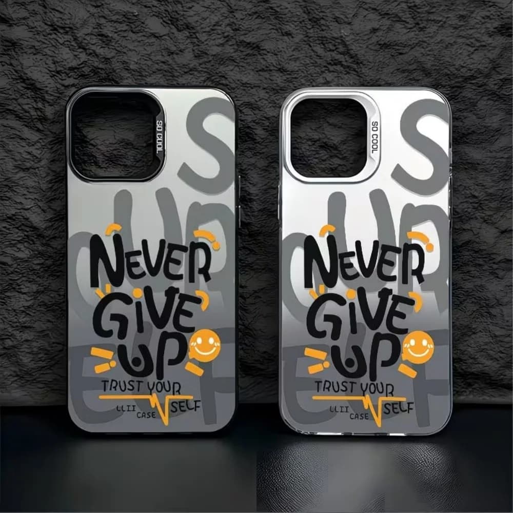 Cover Opaca con Testo Motivazionale 'Never Give Up' per iPhone 17 16 15 14 13 12 11 Pro Xs Max Plus Air Mini XR X 17e 16e