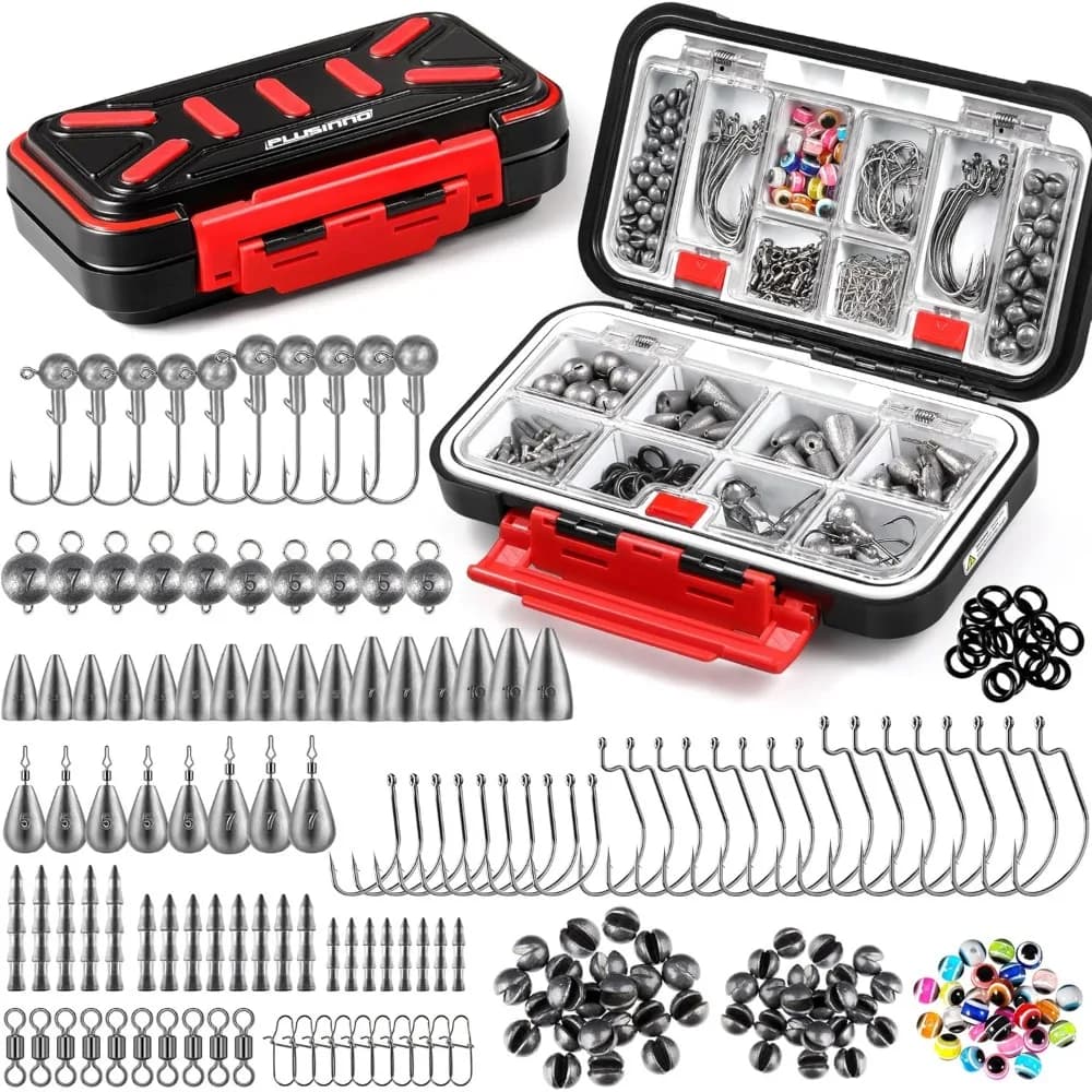 Kit di accessori per la pesca 264/397 pezzi, scatola per attrezzatura da pesca organizzata con attrezzatura inclusa, ami da pesca, pesi da pesca, piombi,