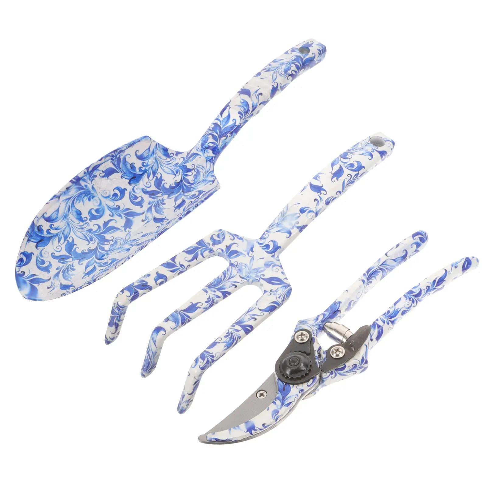 1Set Blue Porcelain Garden Tools Set Durable Medium Carbon Steel Gardening Trowel Rake Hand Tools Pruning Shears for Weeding