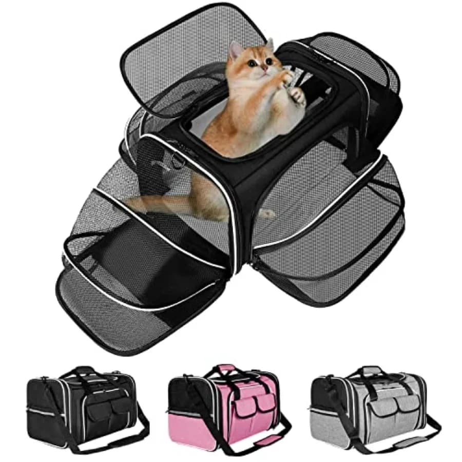 Trasportino Morbido per Animali Domestici Approvato dalle Compagnie Aeree, Espandibile su 4 Lati, Pieghevole, con Tasche e Cuscinetto in Pile Rimovibile, per Viaggi in Auto