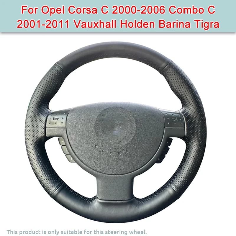 Coprivolante per auto fai da te per Opel Corsa C 2000-2006 Combo C 2001-2011 Vauxhall Holden Barina Tigra in pelle artificiale nera