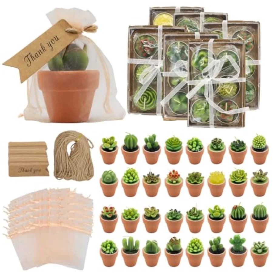 36 Candele a Forma di Succulente per Feste, Decorazioni da Tavolo con Cactus e Mini Portacandele in Terracotta, Piccole Candele Tealight Artigianali a Forma di Pianta